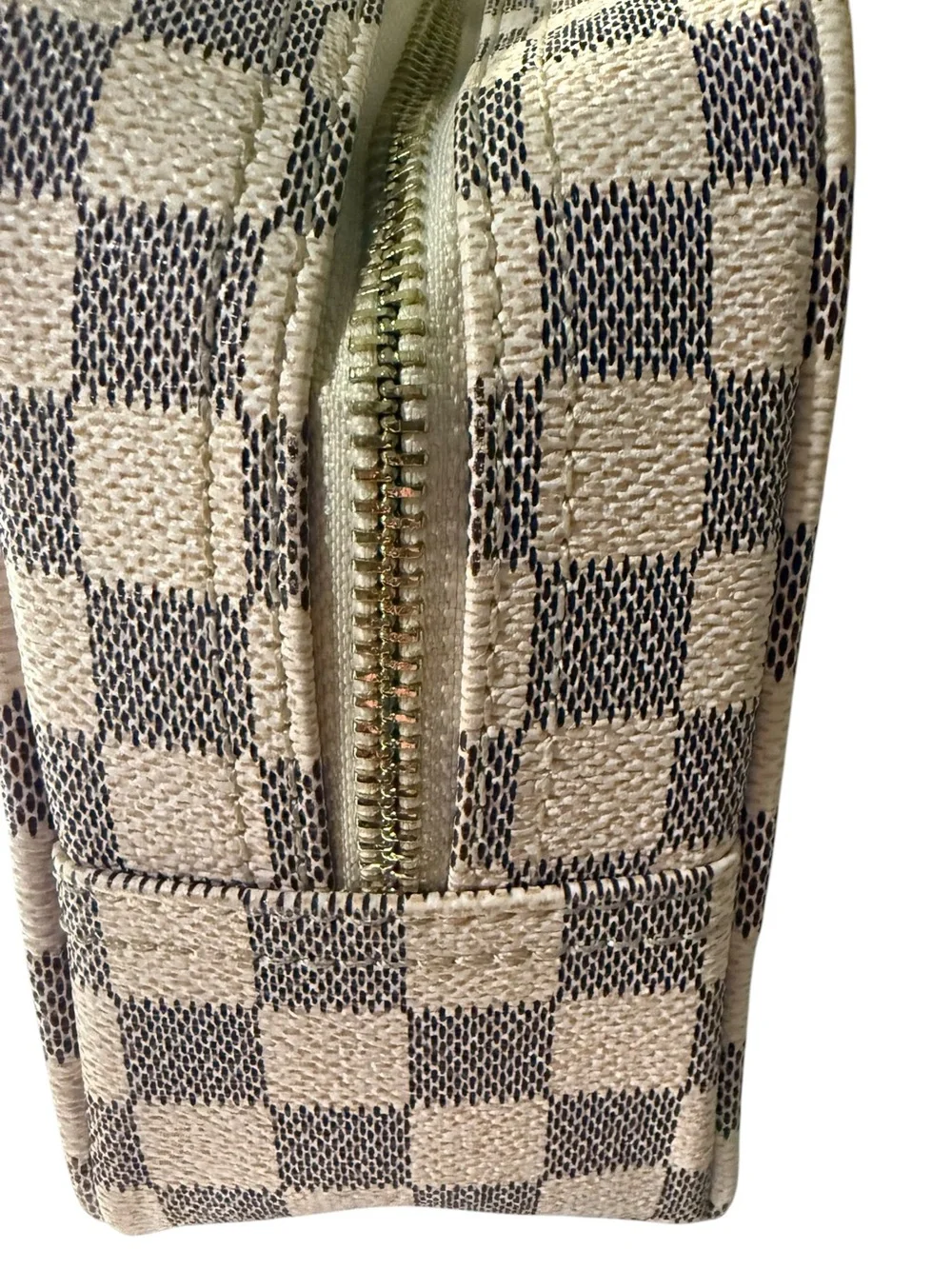 Designer Inspired Checkered Cosmetic Makeup Travel Bag Pouch Daisy Rose